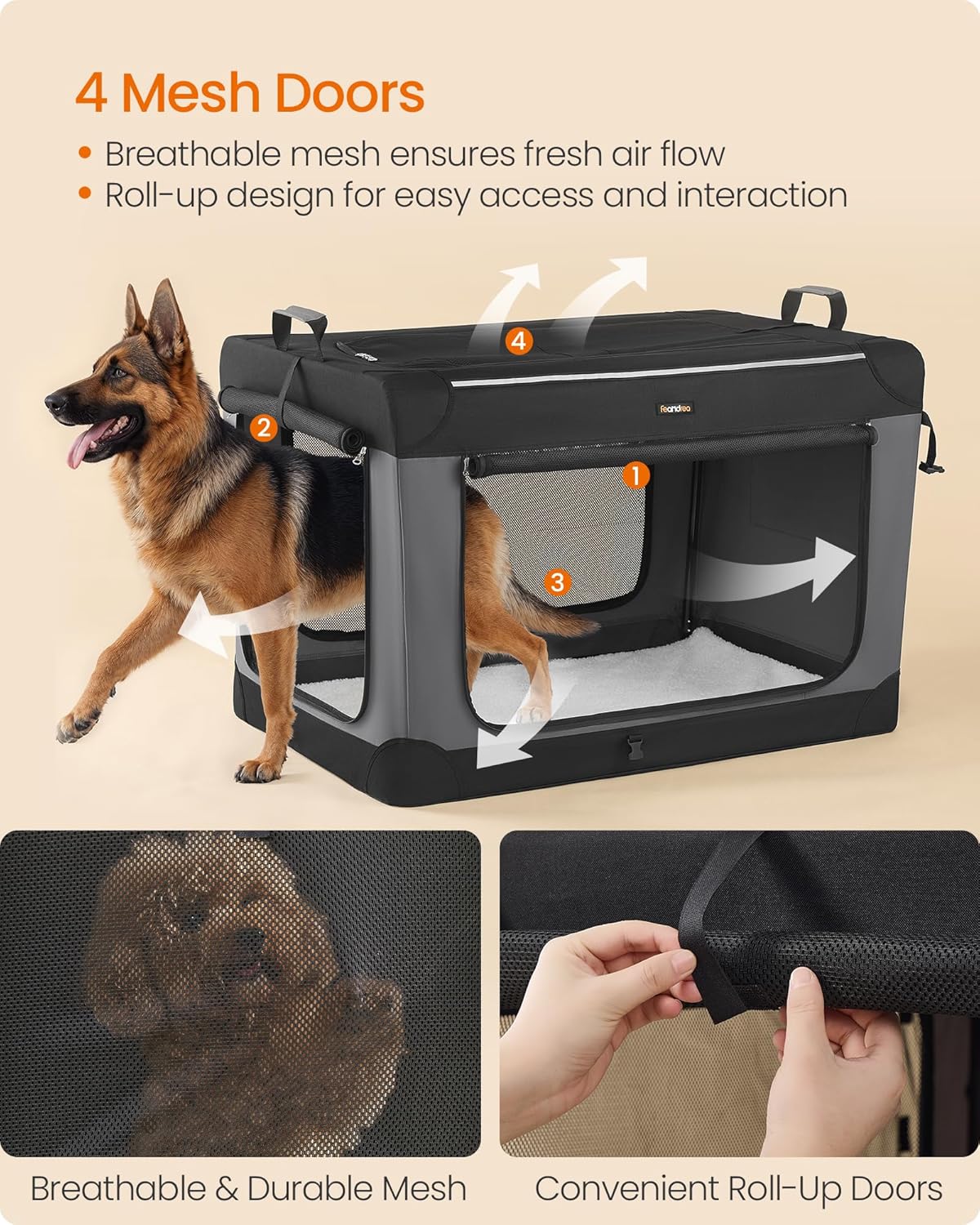 Feandrea Collapsible Dog Crate, 42-Inch Portable Dog Travel Crate for Large Dogs, Oxford Fabric Pet