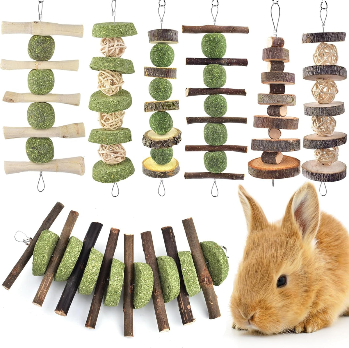 ERKOON Bunny Chew Toys, Rabbit Chew Toys for Teeth Grinding, Improve Dental Health, 100% Natural