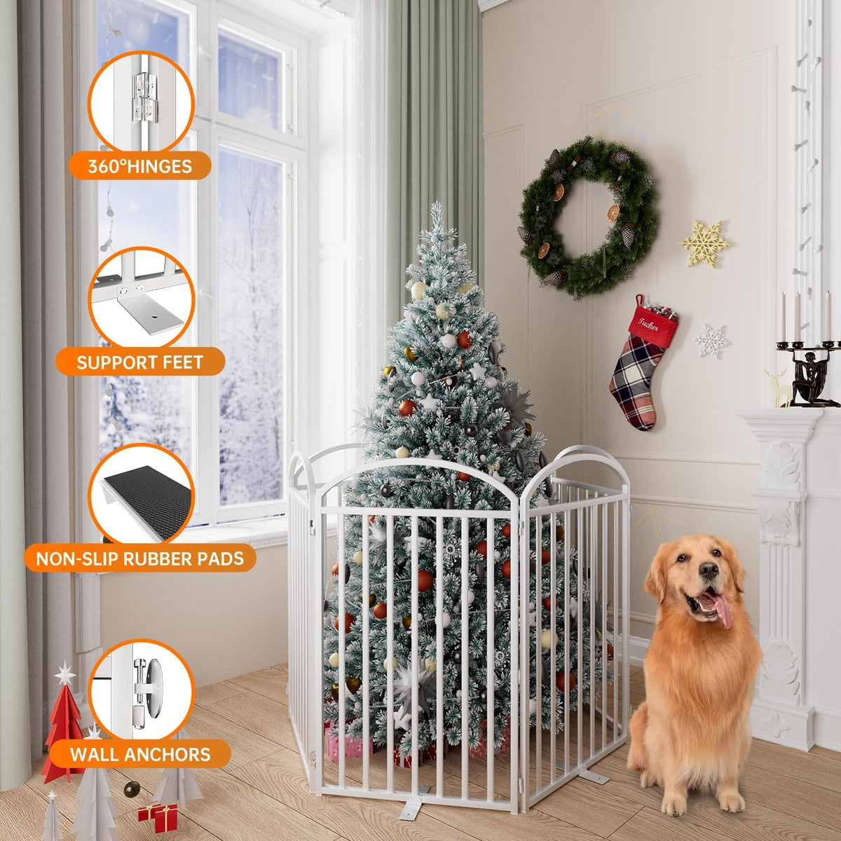 6 Panles Full Matel Freestanding Dog Gates with Door, 144"Extra Wide 36"Tall Free Standing Dog Pet