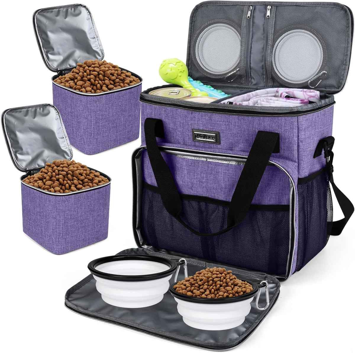 BAGLHER Dog Travel Bag, Pet Travel Bag (ALL Pet Travel Supplies), With 2 Pet Food Containers and 2