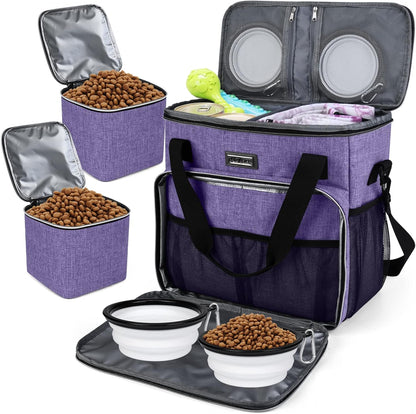 BAGLHER Dog Travel Bag, Pet Travel Bag (ALL Pet Travel Supplies), With 2 Pet Food Containers and 2