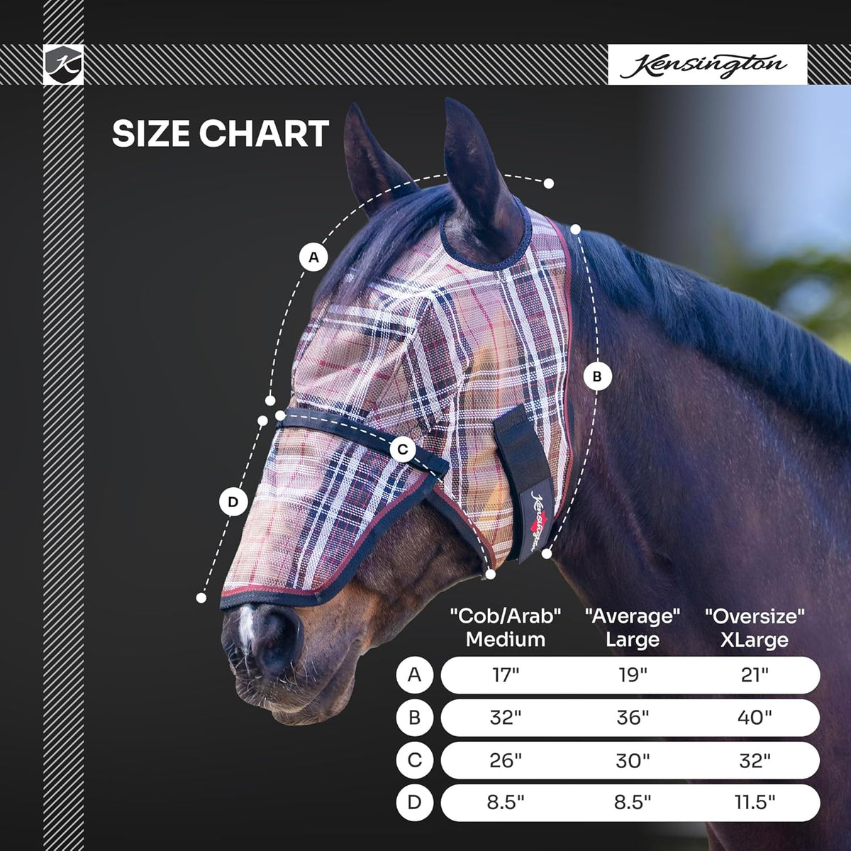 Kensington Signature Fly Mask with Removable Nose — Protects Horses Face and Nose from Biting