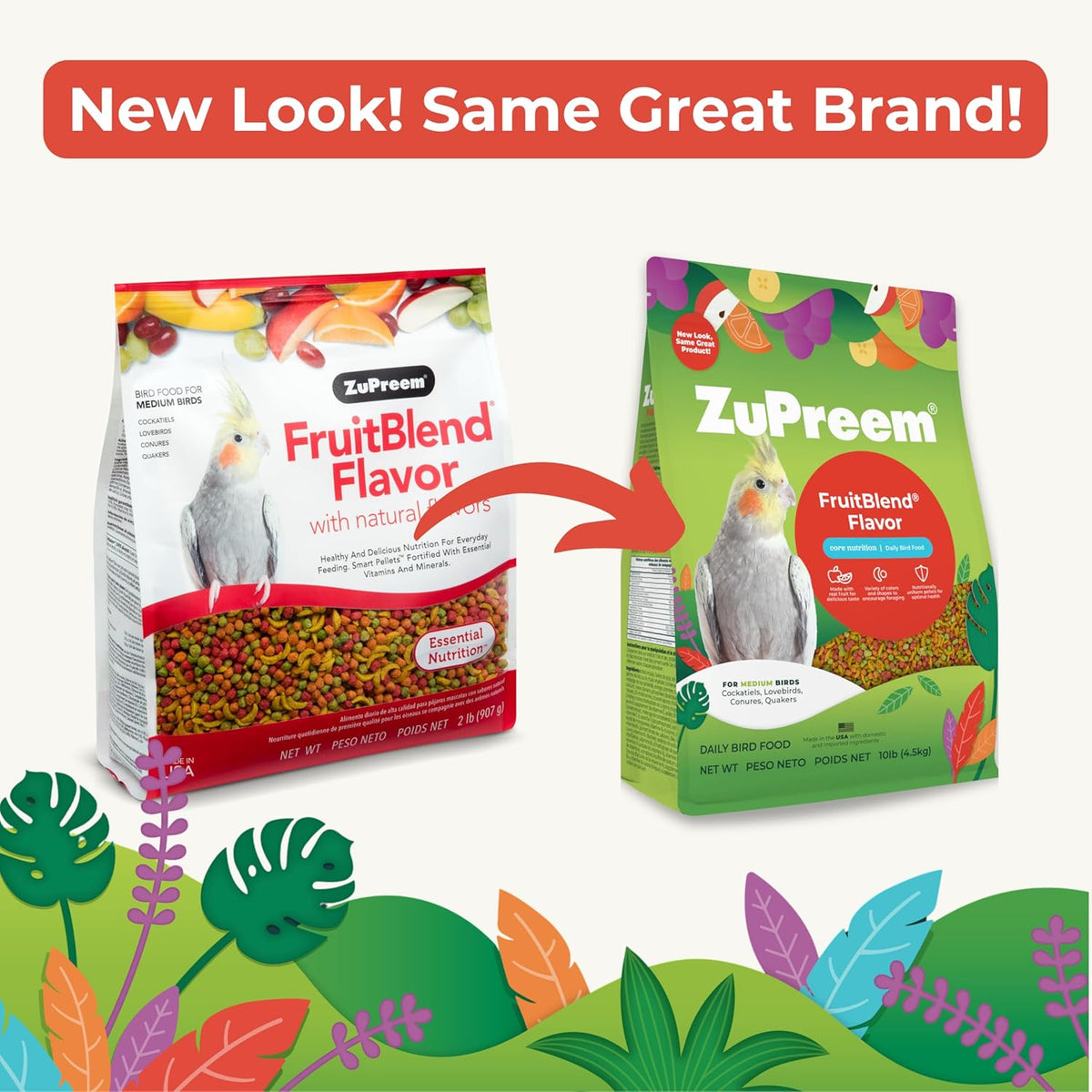 ZuPreem FruitBlend Bird Pellets, Daily Bird Food for Cockatiel, Lovebird, Quaker, Small Conure