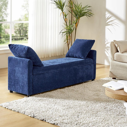 HULALA HOME Modern Storage Ottoman Bench with Throw Pillows, 59.4" Extra Long Bedroom Bench for End