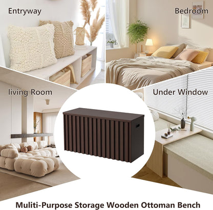 UEV Storage Bench Set of 2, 39.4" Wood Storage Trunk with 2 Safety Hinges, Sturdy Storage Chest