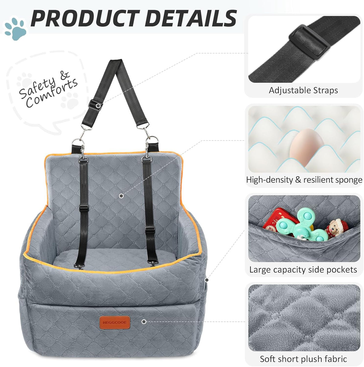 Dog Car Seat for Small Medium Dogs, Memory Foam Puppy Dog Booster Seat with Thick Cushion for Dogs