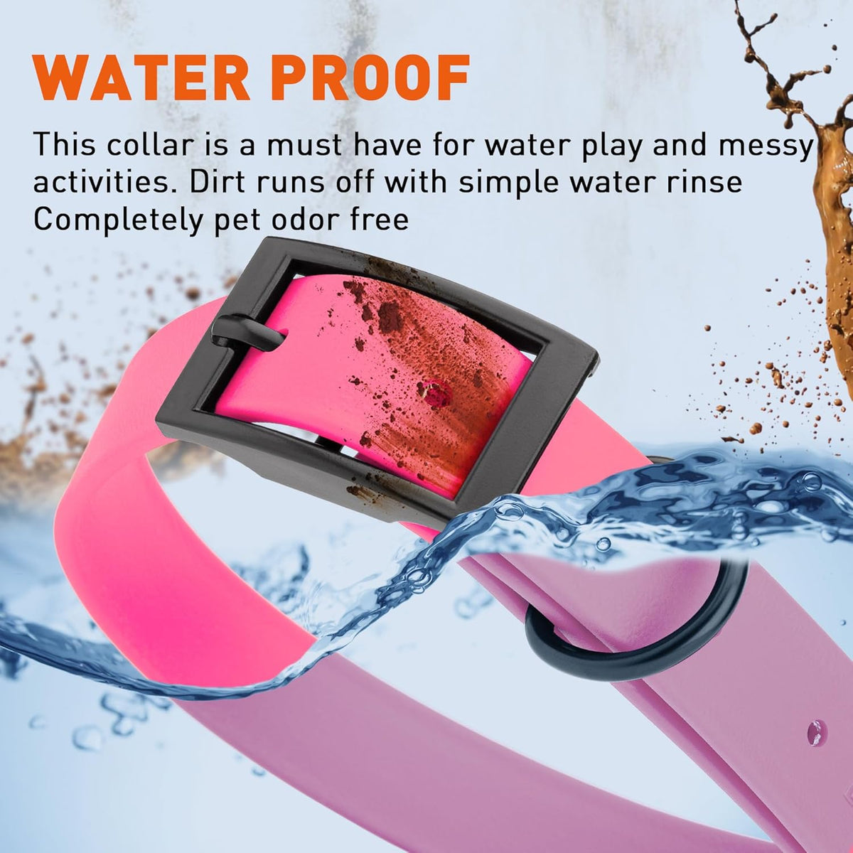 Dogline Biothane Waterproof Dog Collar Strong Coated Nylon Webbing with Black Hardware Odor- Proof