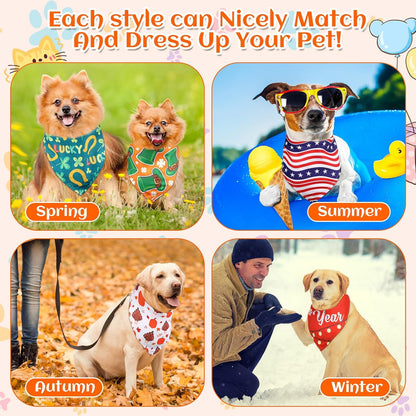 Reginary 72 Packs Holiday Dogs Bandanas Bulk Patriotic Halloween Thanksgiving Christmas New Year