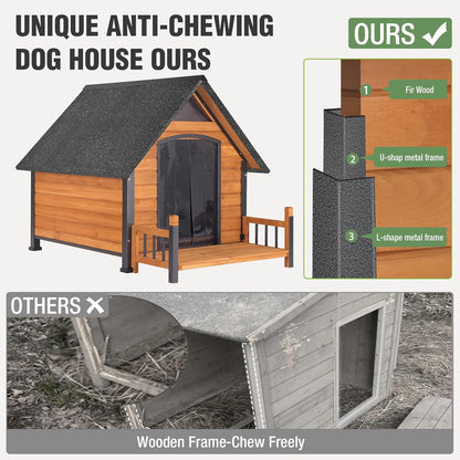 Large Dog House Outdoor Insulated Weatherproof Dog Kennel with Insulated Liner, Dog Shelter for