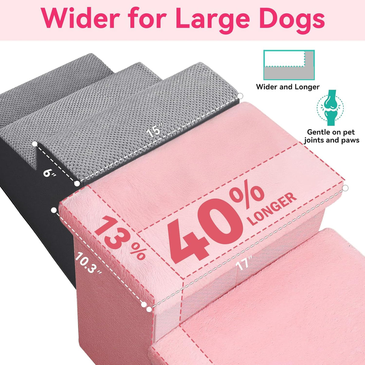 Dog Stairs with Furry Lids 18" H, 3-Step Wider Dog Steps with Storage for Small/Medium/Large Dogs