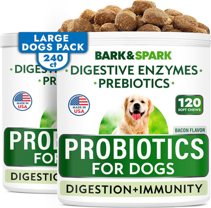 Bark&Spark Dog Probiotics & Digestive Enzymes (Gut Health) Allergy & Itchy Skin - Pet Diarrhea Gas
