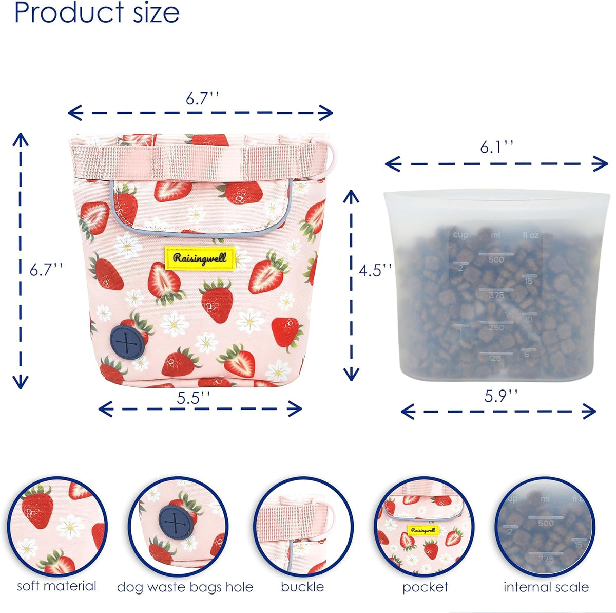 Dog Treat Pouch for Pet Walking and Training with Clicker 2 Cup Silicone Bag Small Fanny Pack