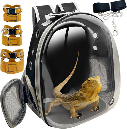 PINVNBY Bearded Dragon Carrier Backpack with Harness and Leash Set Large Reptile Travel Carrier