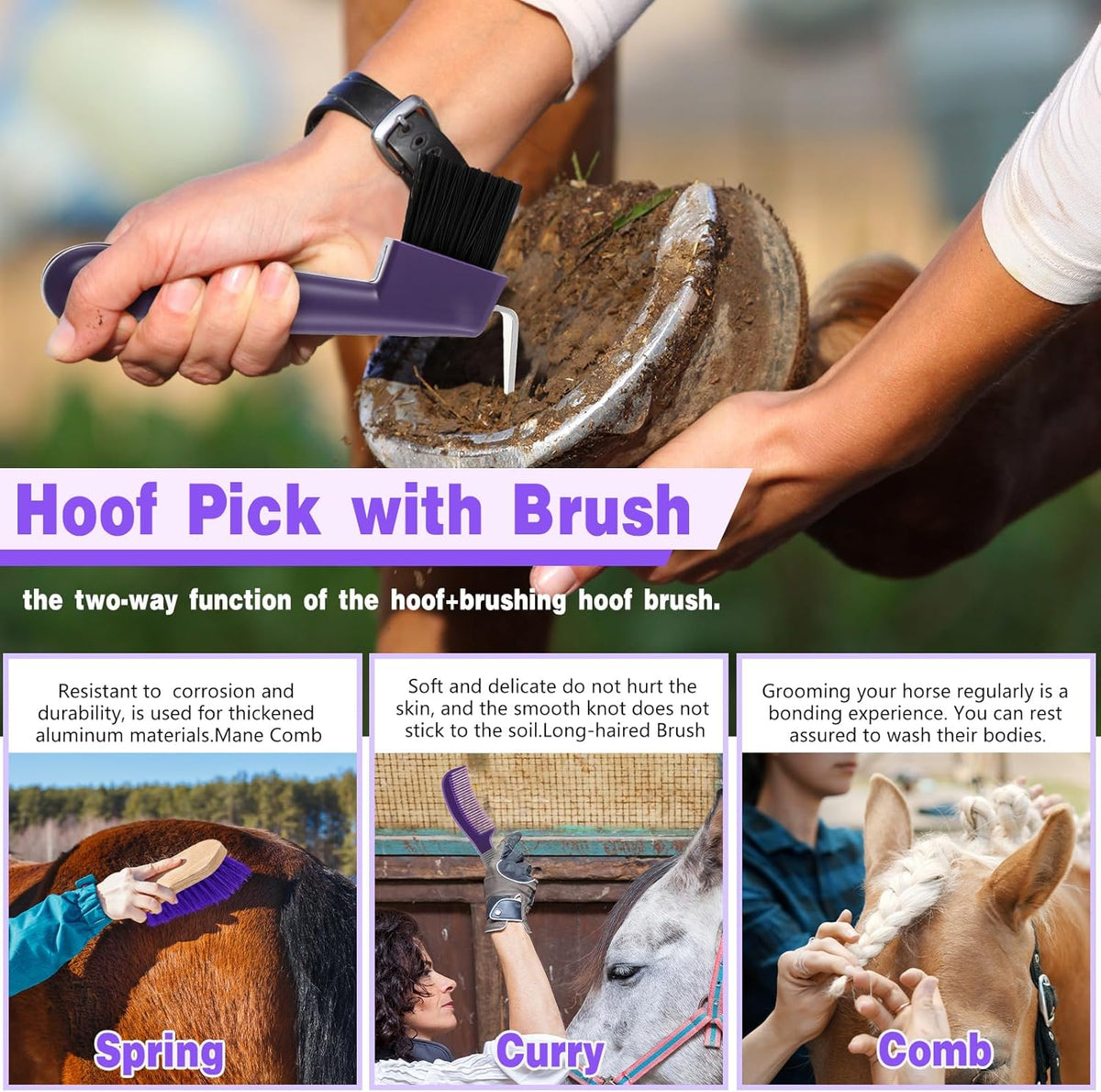 Abbylike 12 Pieces Horse Grooming Kit Racing Festival Tack Room Supplies Horse Brush Sets Equine