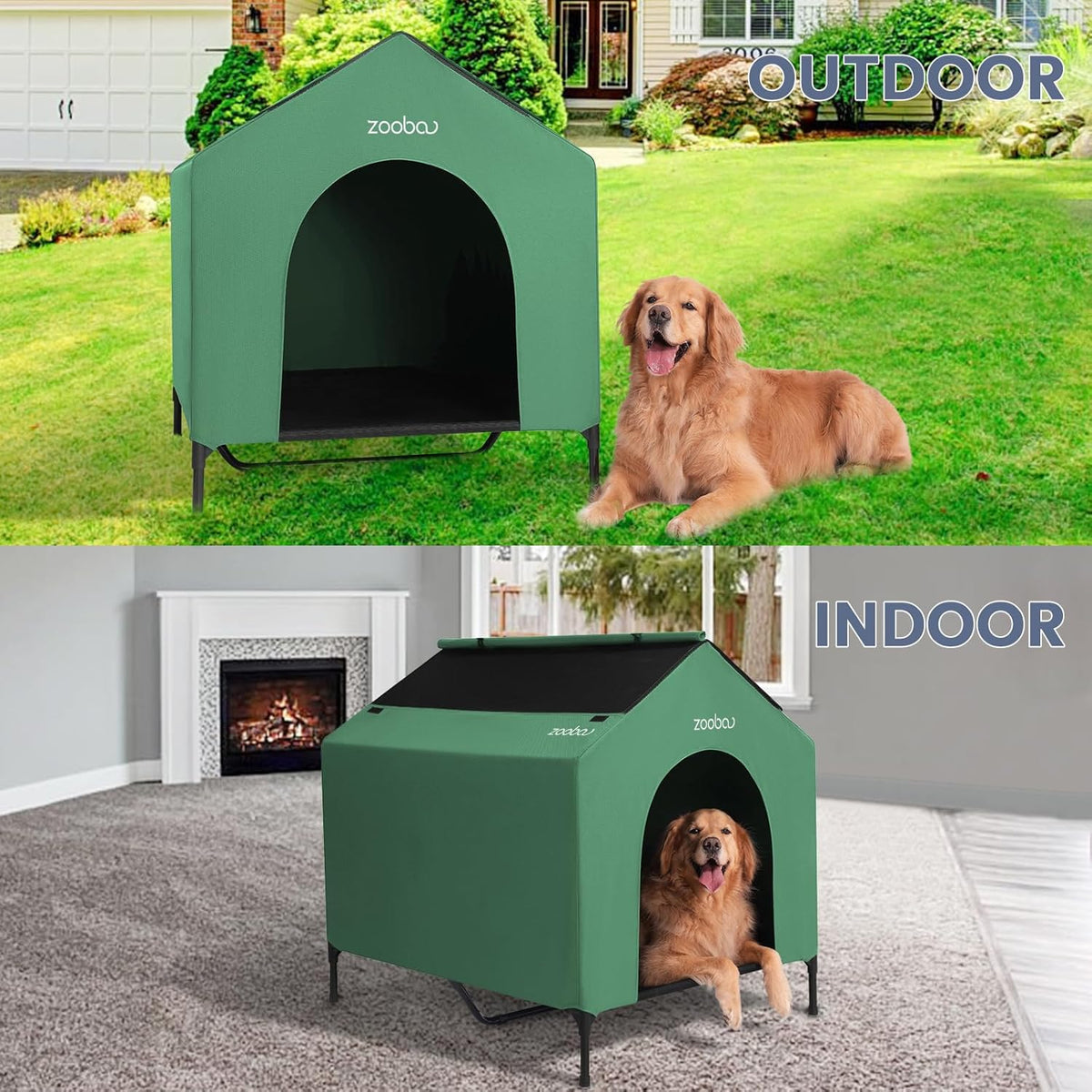 42" 2-in-1 Dog House for Medium Dogs, Elevted Dog House Outdoor/Indoor, Puppy Shelter Outside,Water