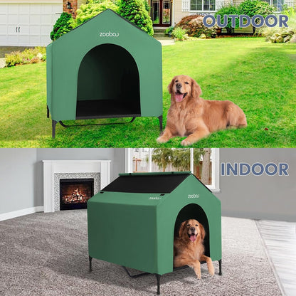 42" 2-in-1 Dog House for Medium Dogs, Elevted Dog House Outdoor/Indoor, Puppy Shelter Outside,Water