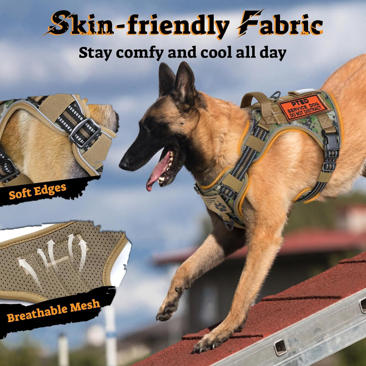 rabbitgoo Dog Harness for Large Dogs No Pull, Tactical Service Pet Vest with Molle and Control