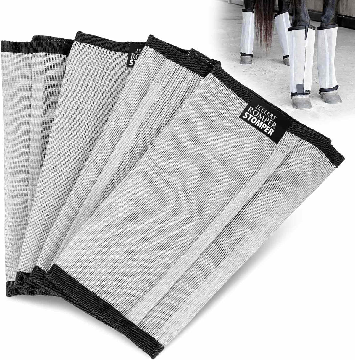 Jeffers Romper Stomper Fly Boots for Horses - Grey, Large – Breathable Mesh Leg Wraps for Insect