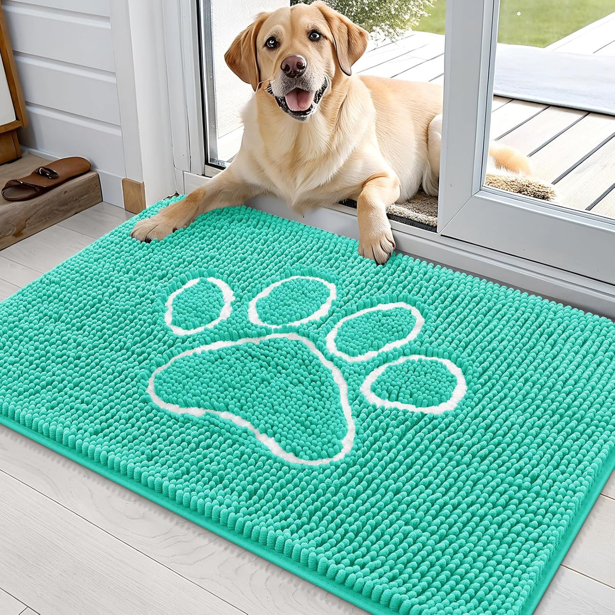 OLANLY Door Mat for Muddy Dog Paws 36x24, Ultra Absorbent Chenille Mud Doormat with Paw Print