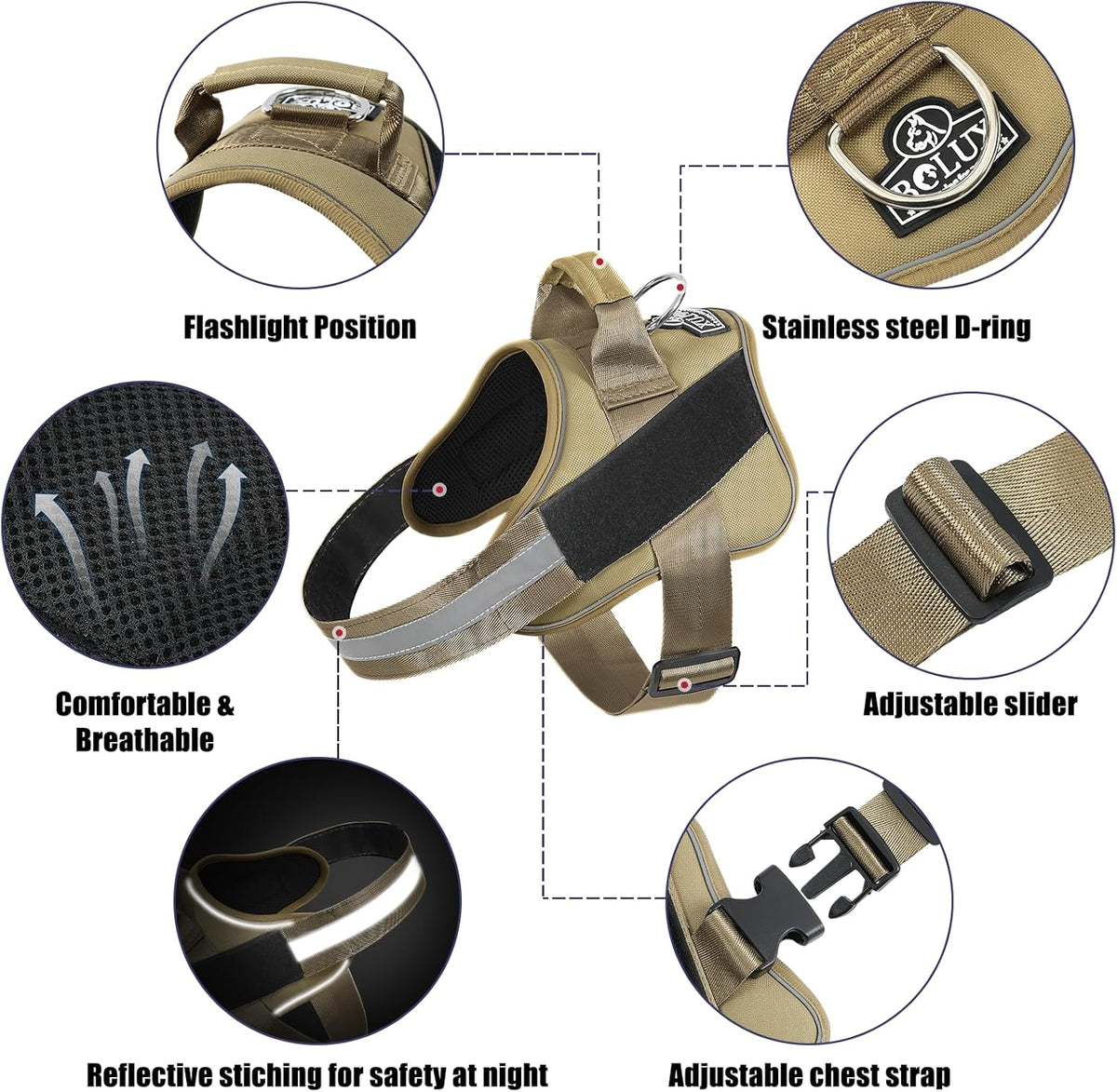 Bolux Dog Harness, No-Pull Reflective Dog Vest, Breathable Adjustable Pet Harness with Handle for