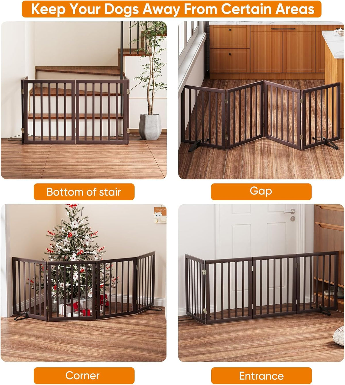 Freestanding Dog Gate Folding Brown Dog Gates for The House Doorways Stairs Pet Gates for Dogs