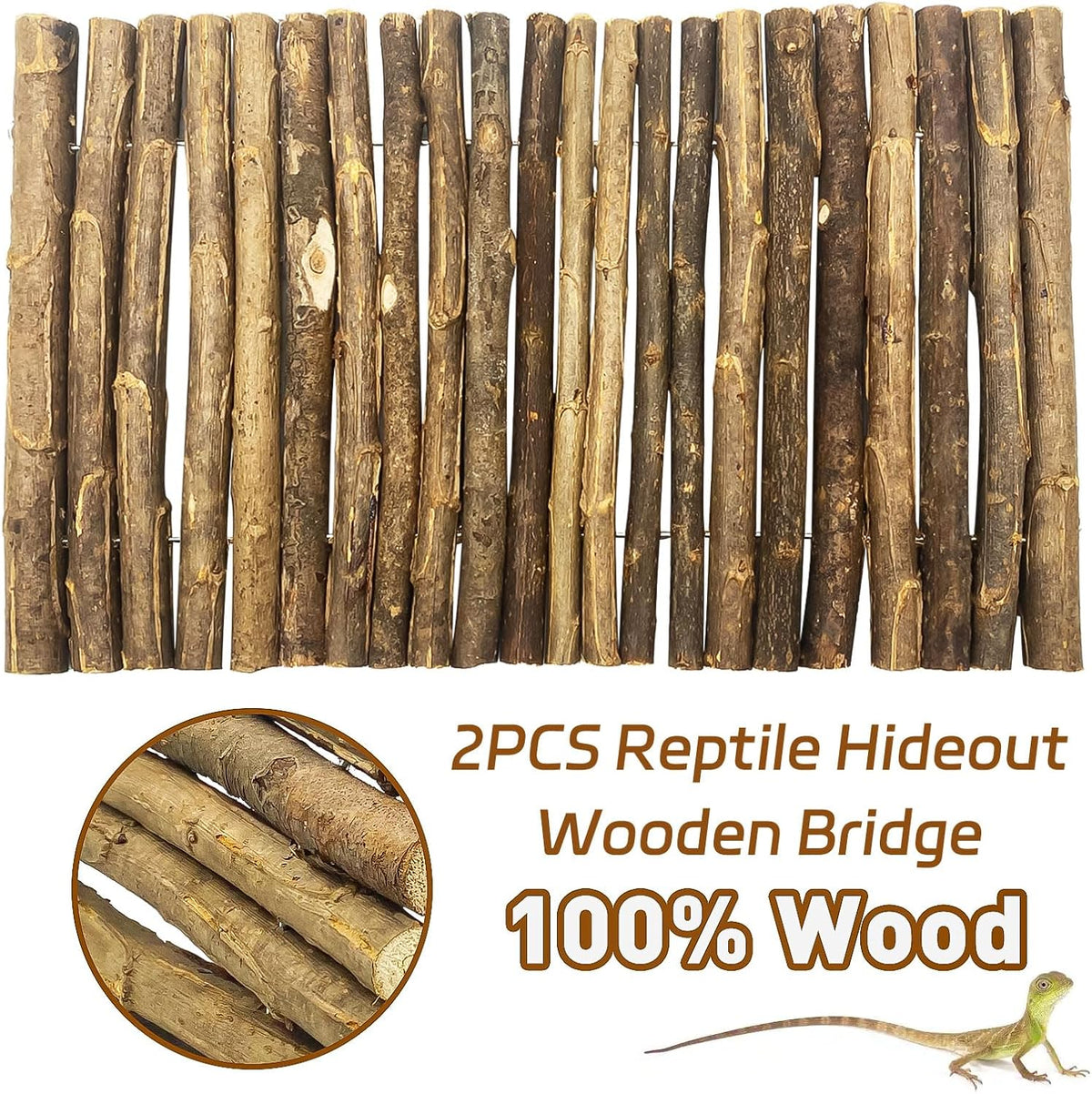 BNOSDM 2PCS Reptile Hideout Wooden Bridge 7.5"x13.4" Lizard Hide Caves Bearded Dragon Habitat