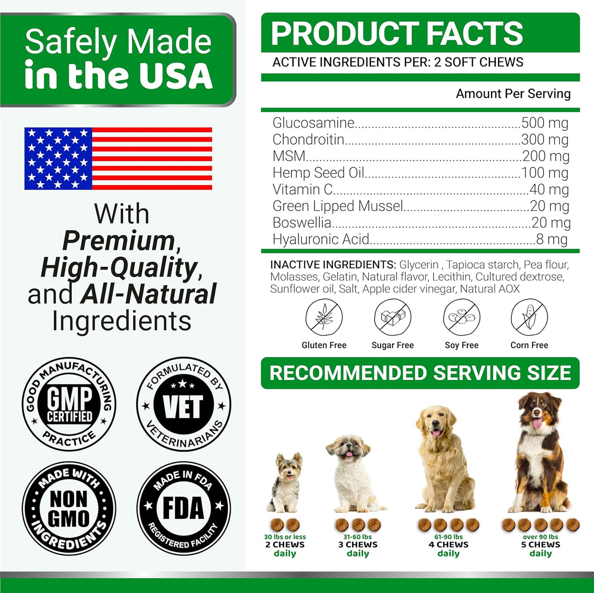 YUMA'S Glucosamine for Dogs - Hip and Joint Supplement for Dogs - 170 Ct - Glucosamine Chondroitin