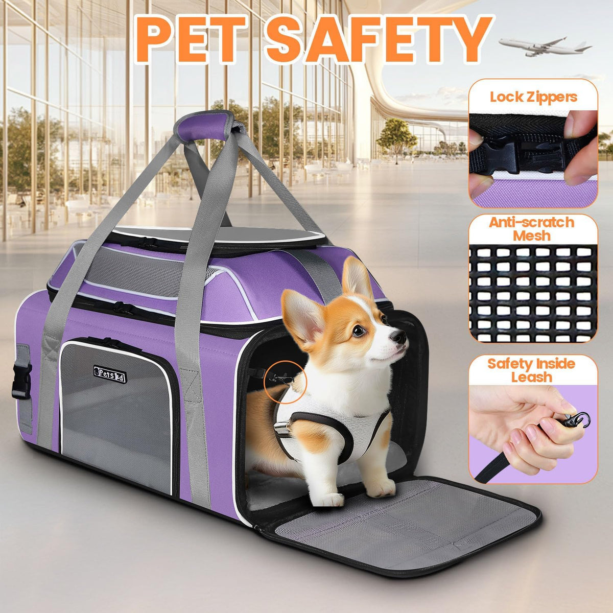 Petskd Top and Side Expandable Pet Carrier 19x13x9 Inches Southwest Allegiant Airlines Approved