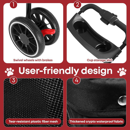 Pet Stroller,Dog Stroller for Small Medium Dogs Cats,3 Wheels,Foldable,with Breathable Mesh