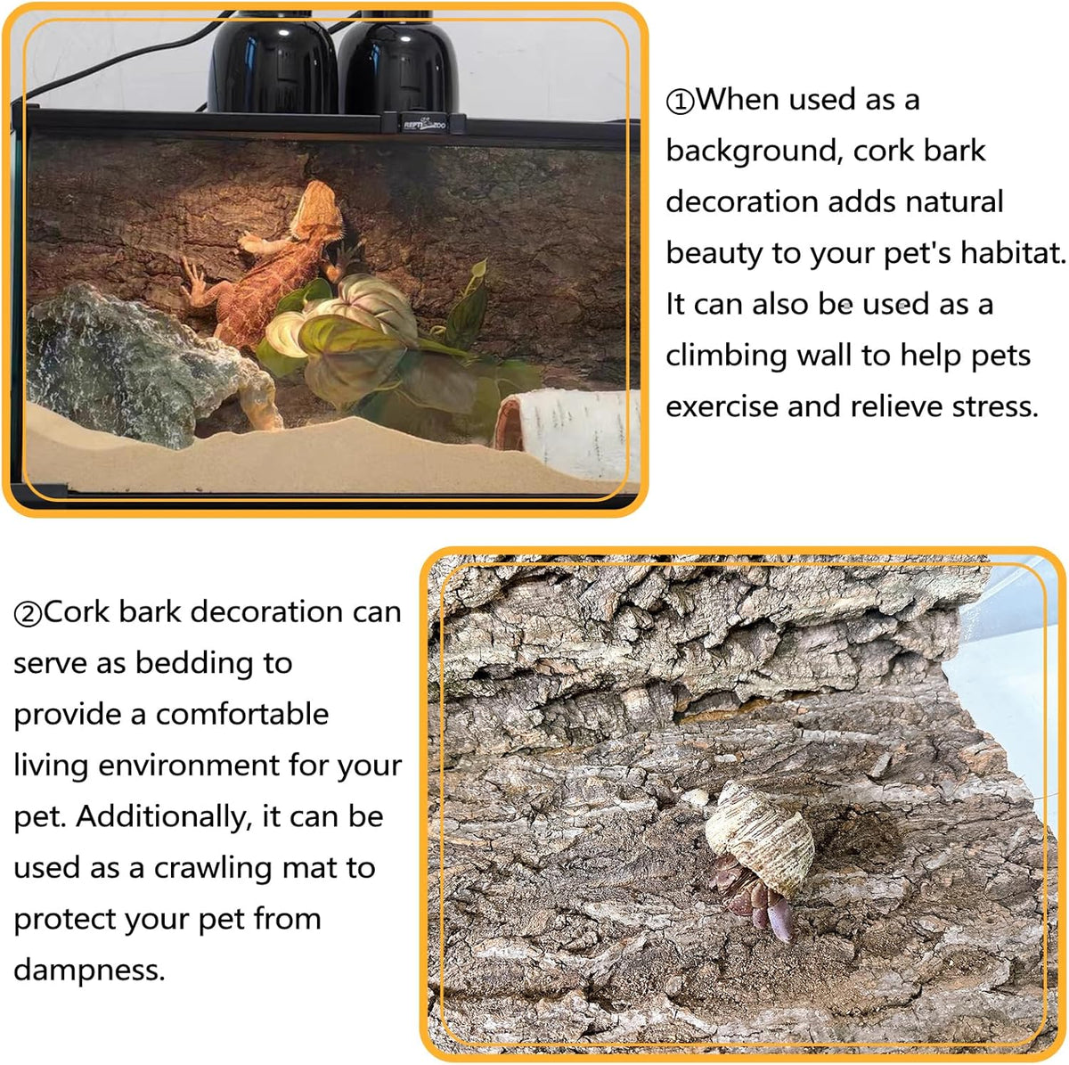 BNOSDM 4pcs Reptile Cork Bark Terrarium Background Bearded Dragon Tank Decor for Lizard Bearded