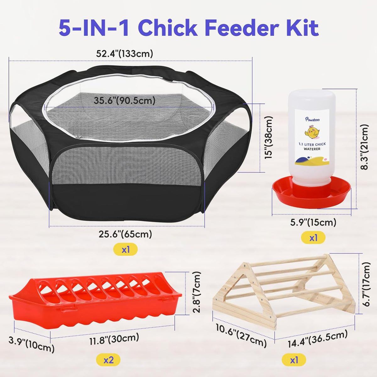 Pawaboo 5-in-1 Chicken Brooder Box for Chick Starter Kit, Includes Pet Cage Tent, Chicks Perch