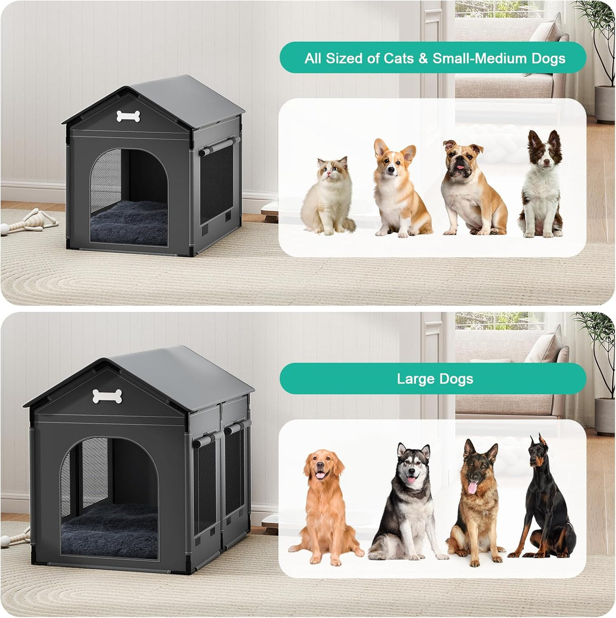 Large Indoor Dog House Dog Kennel Bed Mat with Cushion for Small Medium Large Dogs Cats, Winter