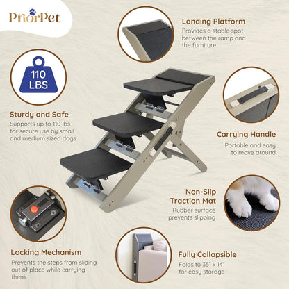 Dog Steps for Bed & Couch 2-in-1 Dog Stairs/Ramp - Height Adjustable Dog Ramp for Couch 7” - 20”