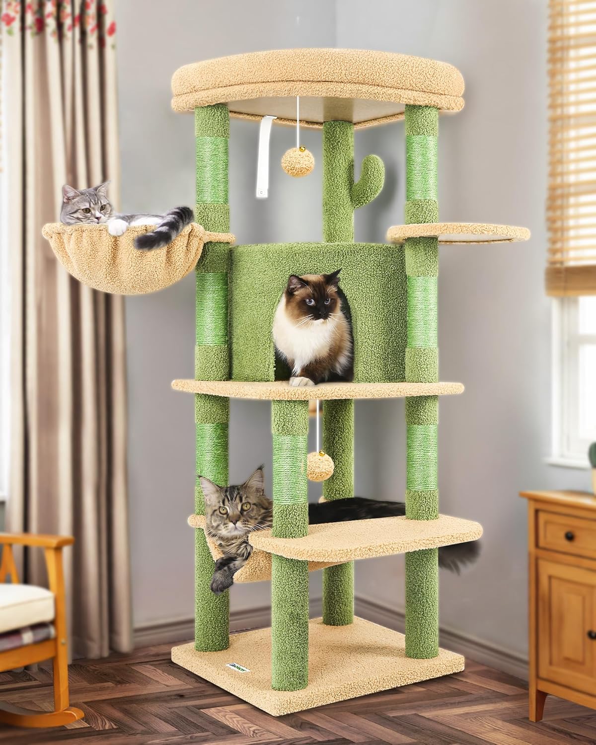 Globlazer Cactus Corner Cat Tree Tower with Scratching Post for Indoor Cats, 51in Multi-Level Cat