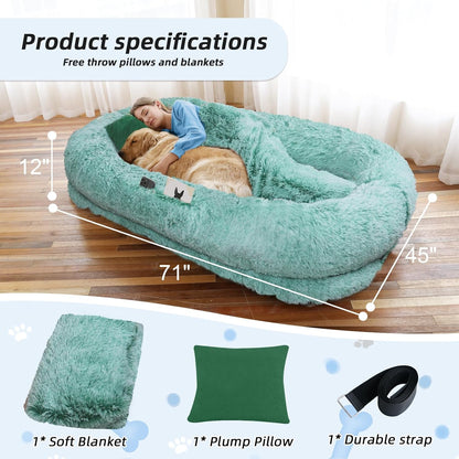 Human Dog Bed, 71''x45''x12'' Size Fits You and Pets, Washable Faux Fur Pet Bed for People Doze
