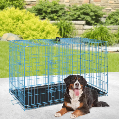 BestPet | Dog Crate | 48" | Blue | Foldable Metal Kennel with Double Doors, Secure Slide-Bolt