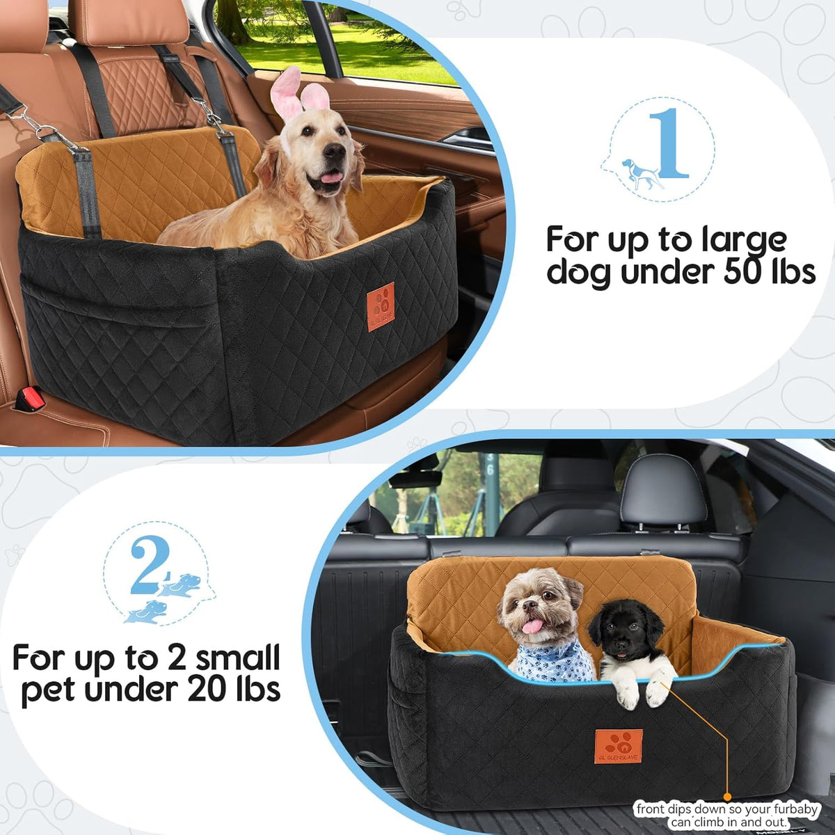 Dog Car Seat for Medium/Large Dogs,Dog Booster Seat for Dog Under 50lbs or 2 Small Dogs, Detachable