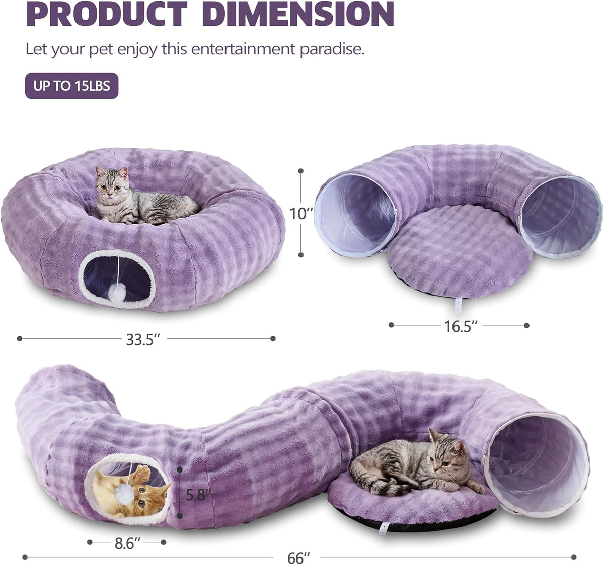 Bubble Cat Tunnel for Indoor Cats, Round Peekaboo Cave Toy with Dangling Balls, Donut Tunnel Bed