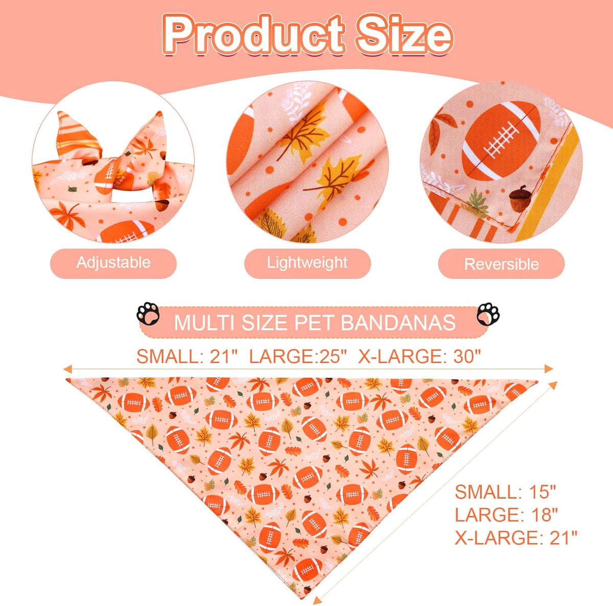 Thanksgiving Dog Bandanas Large 3PCS, 6 Pattern Fall Scarf for Boy and Girl, Pumpkin Leaves Rugby