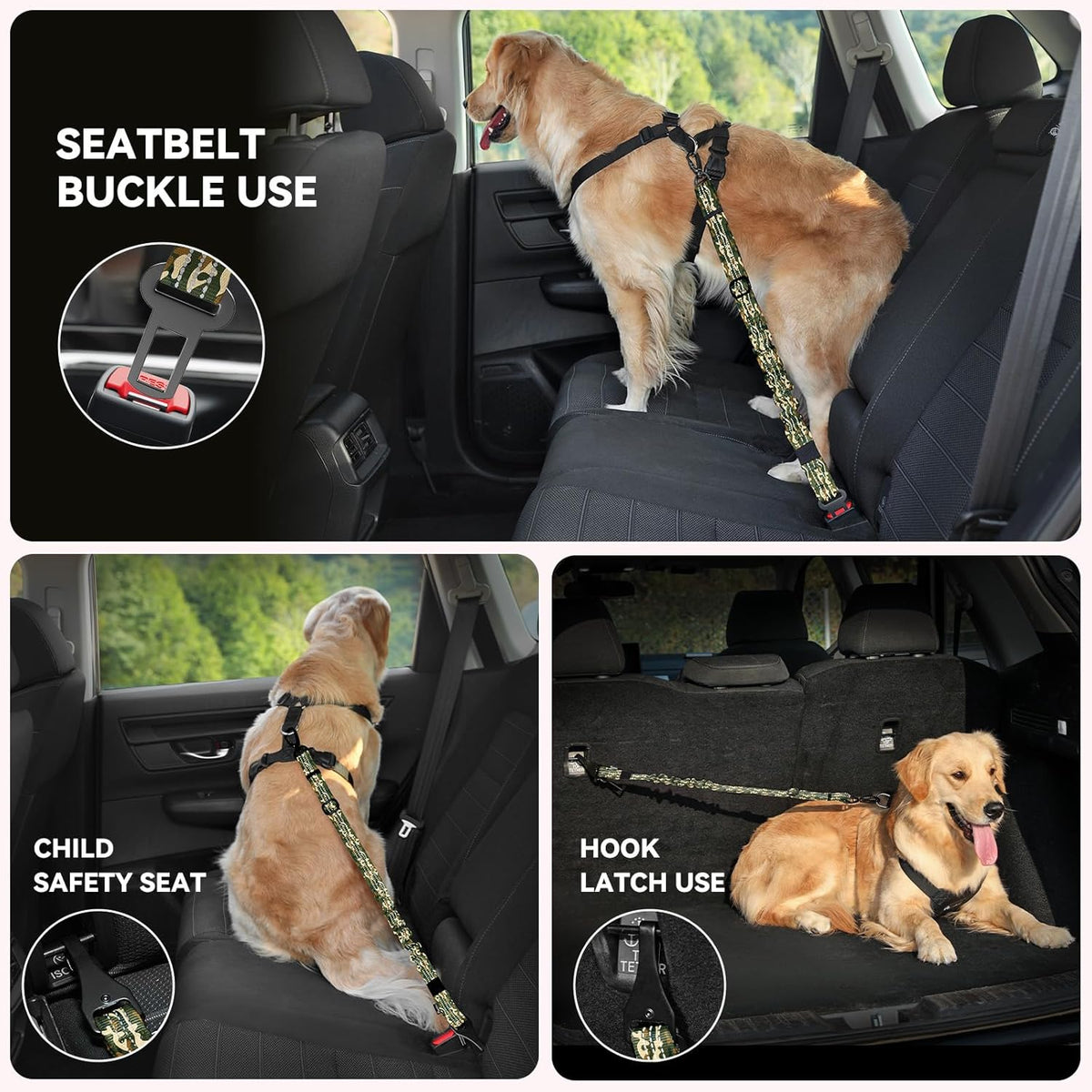 Pawaboo 2Pack Dog Seatbelt for Car, Dog Car Seat Belt Bungee, Dogs Tether with Buckle & Hook Latch