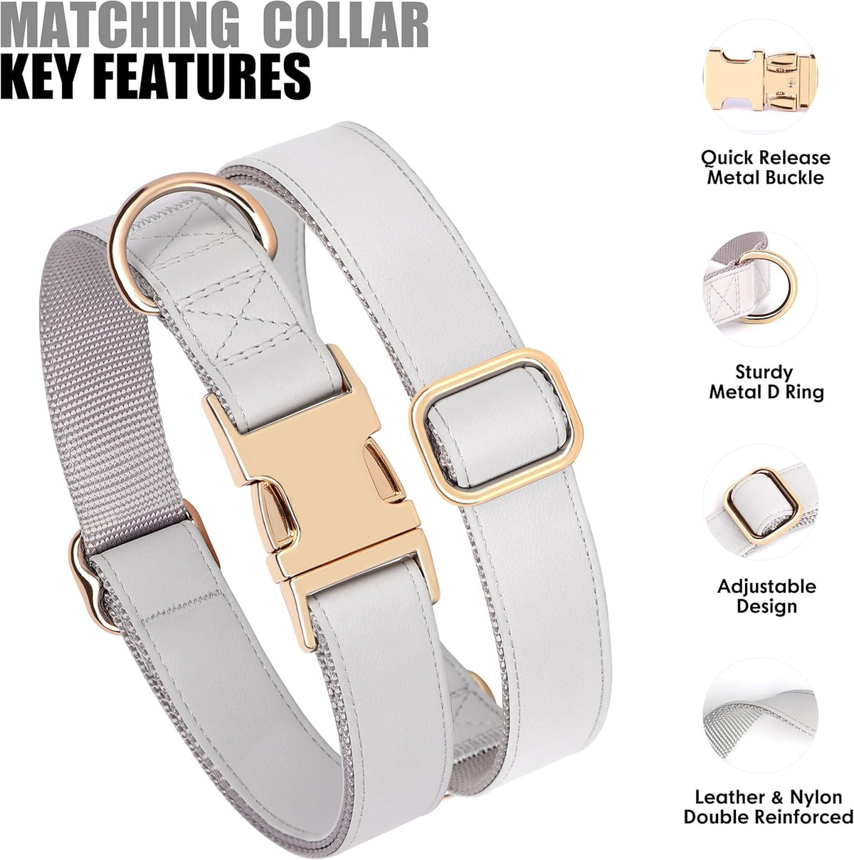 PET ARTIST Soft PU Leather Dog Collar for Large Dogs, Bright & Classic Nylon Padded Durable Dog