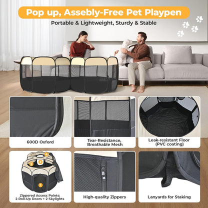 EighteenTek 2-in-1 Pop Up Cat Playpen XLarge, Dog Puppy Pet Playpen, Indoor Outdoor Cats Enclosed