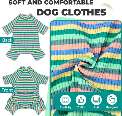 BAEJMJK Striped Dog Pajamas Stretchy Cute Four-Legged Boy Girl Dog Clothes with Sleeves Comfortable