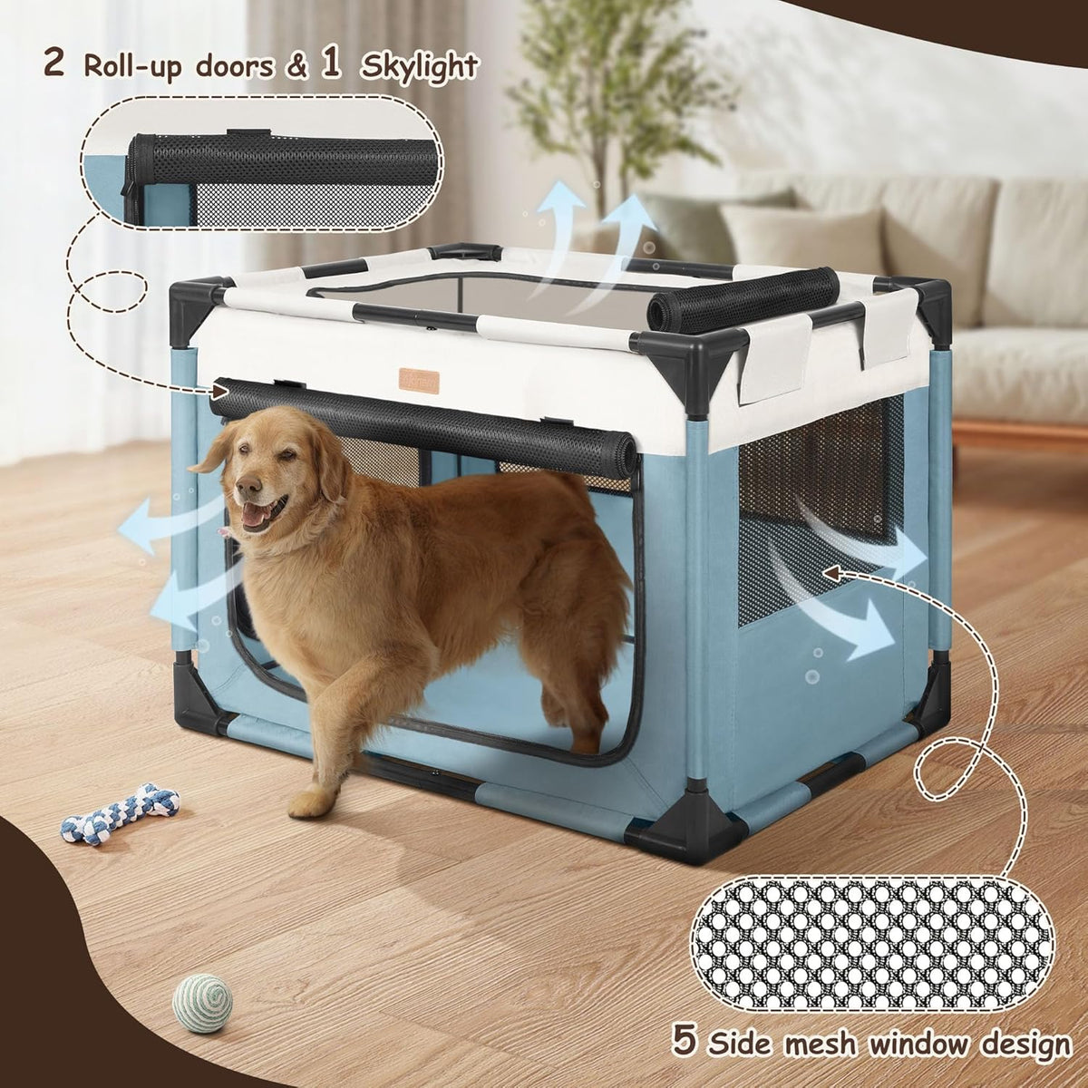 Dog Crate - Soft Pet Kennel for Dogs/Cats, 3-Door Breathable Travel Cage with Mesh Window, Portable