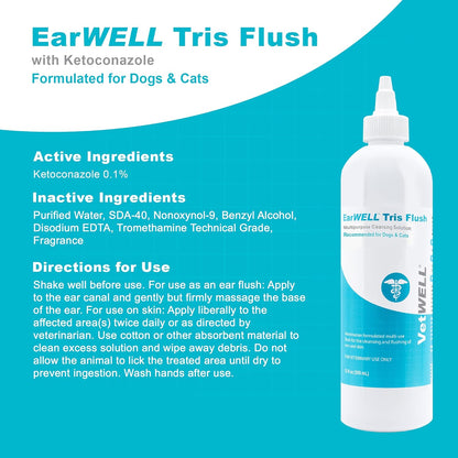 VetWELL Dog Ear Cleaner Solution & Infection Treatment for Dogs & Cats, Tris Otic Cleanser Drops