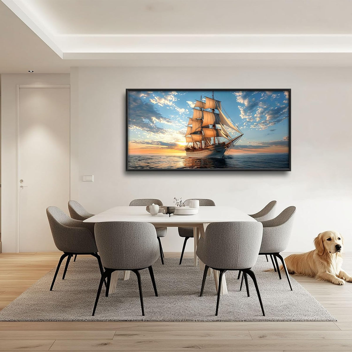 Nautical Ship Large Wall Art Sea Sailing Ship Pictures Sunrise Seascape Wall Decor Nature Landscape