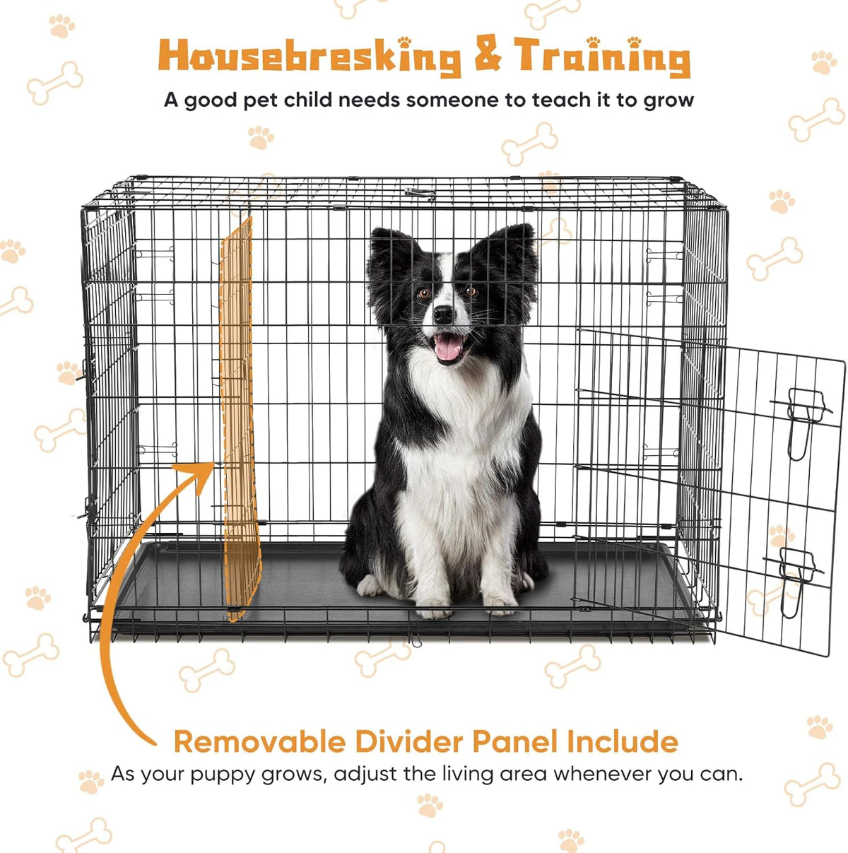 DUMOS Dog Crate, 36 Inch Medium Double Door Dog Cage with Divider Panel and Plastic Leak-Proof Pan