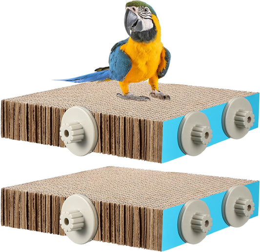 2 Pieces Bird Chew Toy Parrot Cage Perch Cardboard Platform Bird Paw Grinding Stand Parrot Cage