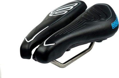 SRT Super Short Noseless Pain-Free Adjustable Bicycle Saddle Black with Titanium Rails Custom Fit