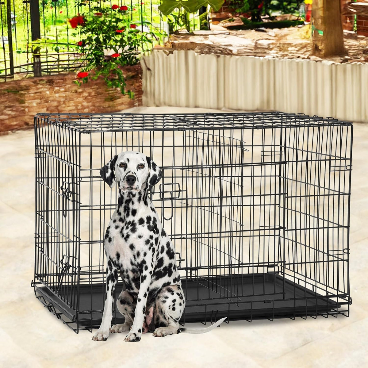 BestPet | Dog Crate | 48" | Black | Foldable Metal Kennel with Double Doors, Secure Slide-Bolt